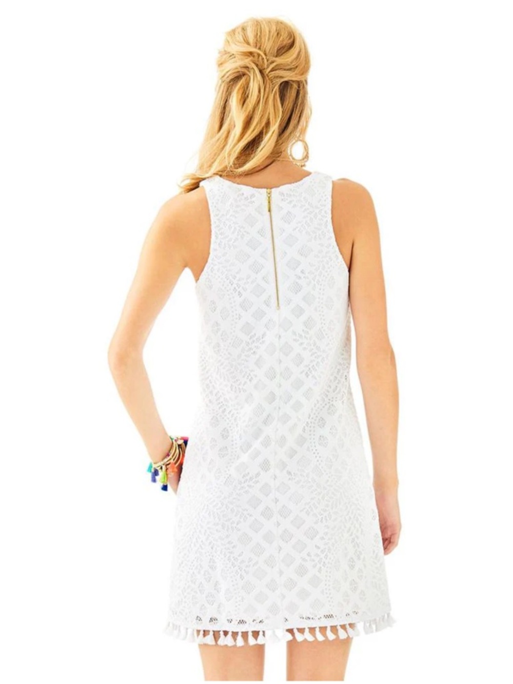Lilly Pulitzer White Marquette Shift Dress XS Tassel Trim Summer Graduation - Picture 4 of 12
